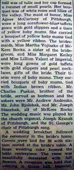 Part 2 Marriage Notice for Stephen VOJTASKO to Cecelia Puskar, 16 Oct 1940