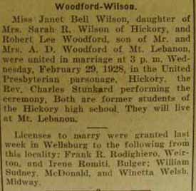Marriage Notice for Robert Lee WOODFORD to Janet Bell Wilson, 29 Feb 1928