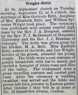 Marriage Notice for William Sylvester WRIGHT to Gertrude Margaret Britt, 15 Sep 1914