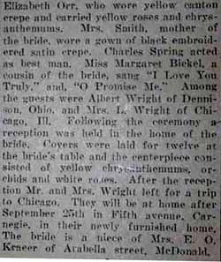Part 2 Marriage Notice for Clifford E. WRIGHT to Loraine Grace Smith, no date, in 9-26-1924 paper