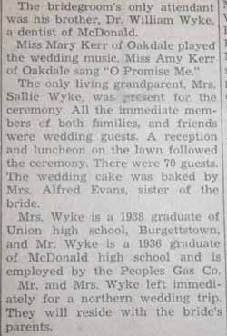 Part 3 Marriage Notice for John Ackleson WYKE to Evelyn Rae Bridges, 13 Aug 1938