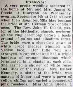 Part 1 Marriage Notice for Herman YOST to Ella Mae Steele, 9 Sep 1925