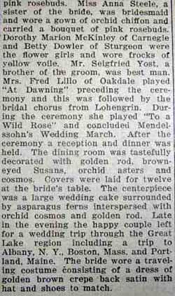 Part 2 Marriage Notice for Herman YOST to Ella Mae Steele, 9 Sep 1925