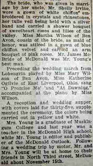 Part 2 Marriage Notice for William Alvin YOUNG to Louise Templeton Brownlee, 24 Oct 1925