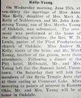 Marriage Notice for John Armstrong YOUNG to Anna Mae Kelly, 25 Jun 1924