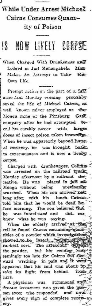 News story Michael CAIRNS June 15, 1915